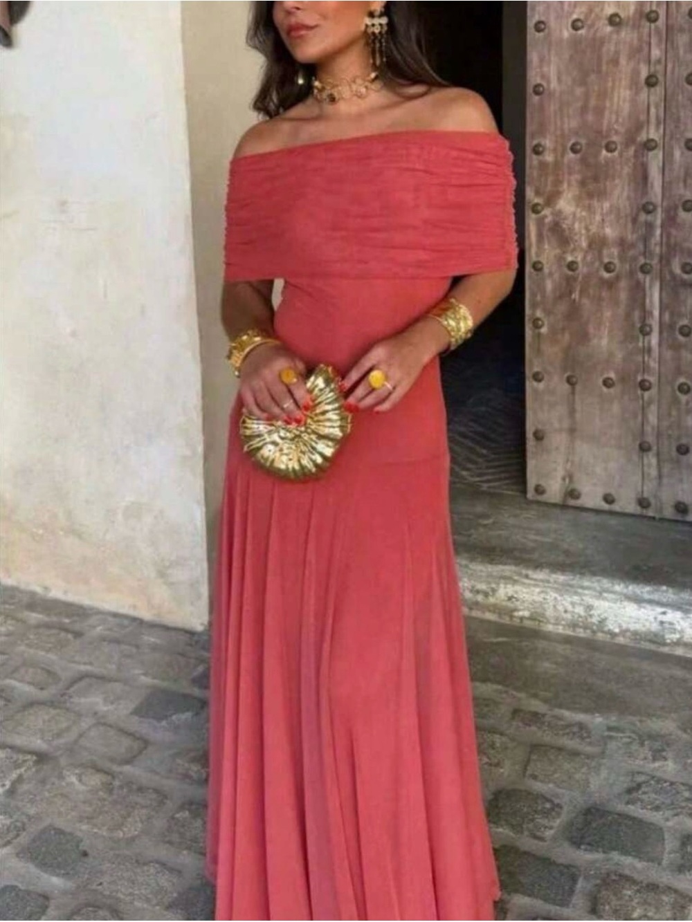 Off-Shoulder Coral Women's Evening Dress